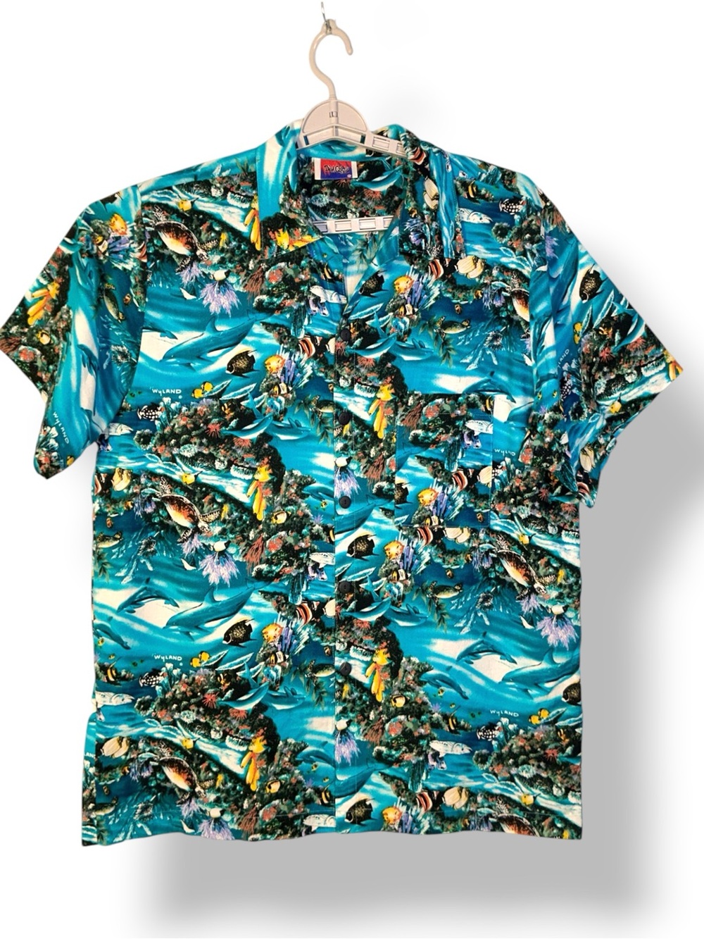 D’em Crazy Hawaiian Beach Shirt 100% Cotton Button Up Tropical Blue Mens XL
